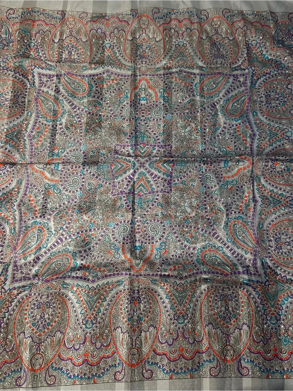 Vintage I Shalom & Co Gray Multicolor Paisley Medallion Square Scarf Made Italy